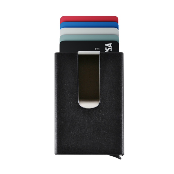 Back Side Black Leather Pop Up Wallet RFID Blocking Cash Clip Credit Card Holder