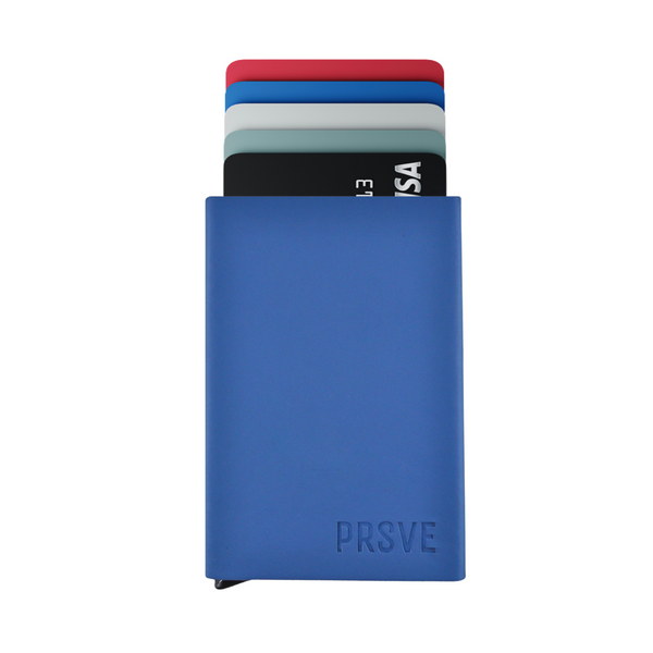 Front Side Blue Matte Leather Pop Up Wallet RFID Blocking Cash Clip Credit Card Holder