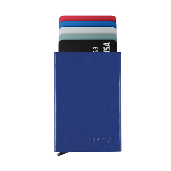 Front Side Blue Matte Leather Pop Up Wallet RFID Blocking Cash Clip Credit Card Holder